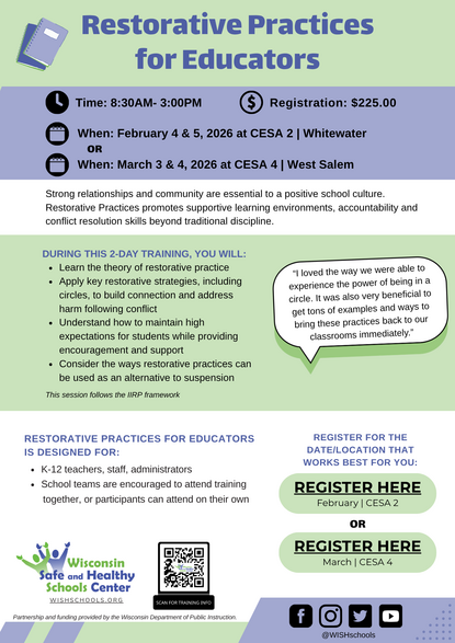 Restorative Practices for Educations WISH Center Training 2025-2026